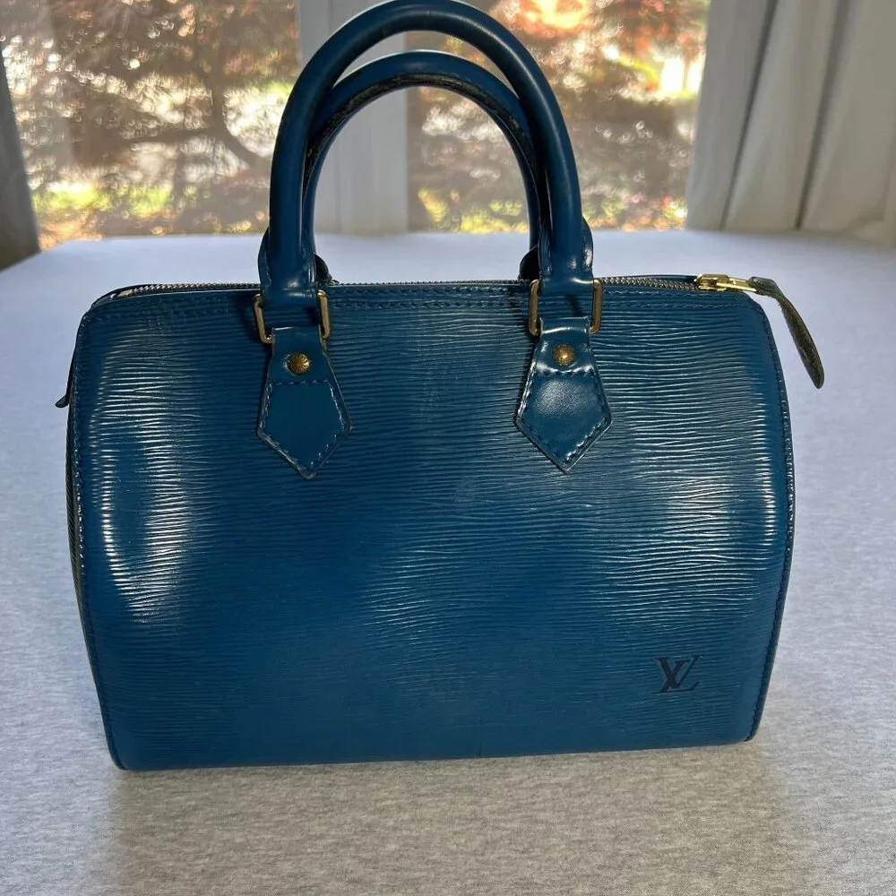 Vintage Louis Vuitton Toledo Blue Epi Leather Speedy 25 Handbag France Auth - Picture 5 of 16